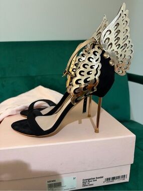 Sophia Webster Evangeline Winged Sandal Winged Heels in Black & Gold EU 37
